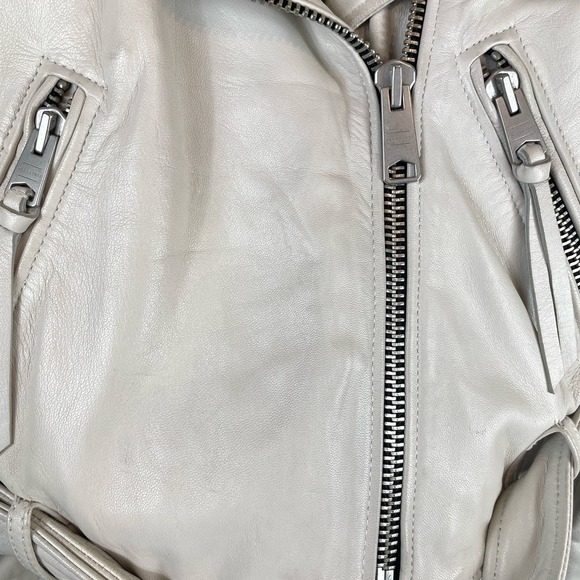 ALL SAINTS Anderson Sheepskin Leather Zip Front Biker Jacket White Size Small - Picture 13 of 16